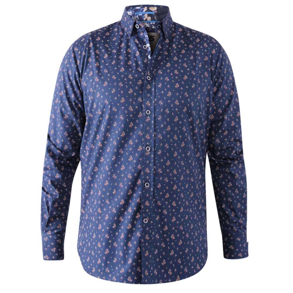 D555 EDMUND LONG SLEEVE PURE COTTON ALL OVER FLORAL PRINT SHIRT NAVY