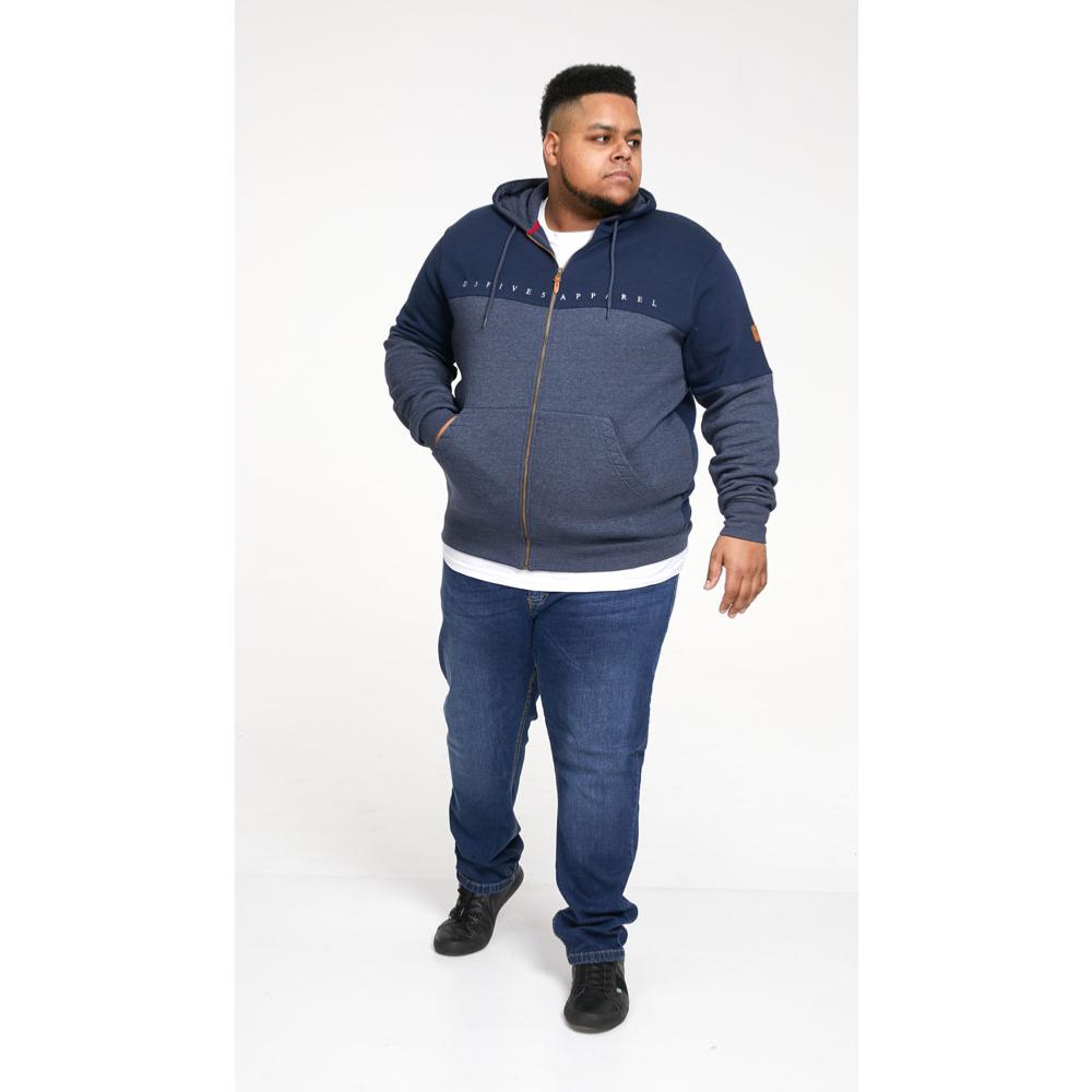 D555 MORETON FULL ZIP HOODY WITH CHEST EMBROIDERY NAVY DENIM MARL
