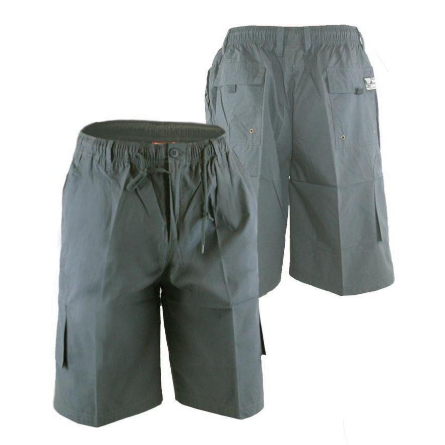 D555 NICK LIGHTWEIGHT CARGO SHORTS WITH ELASTICATED STRETCH WAISTBAND DARK GREY