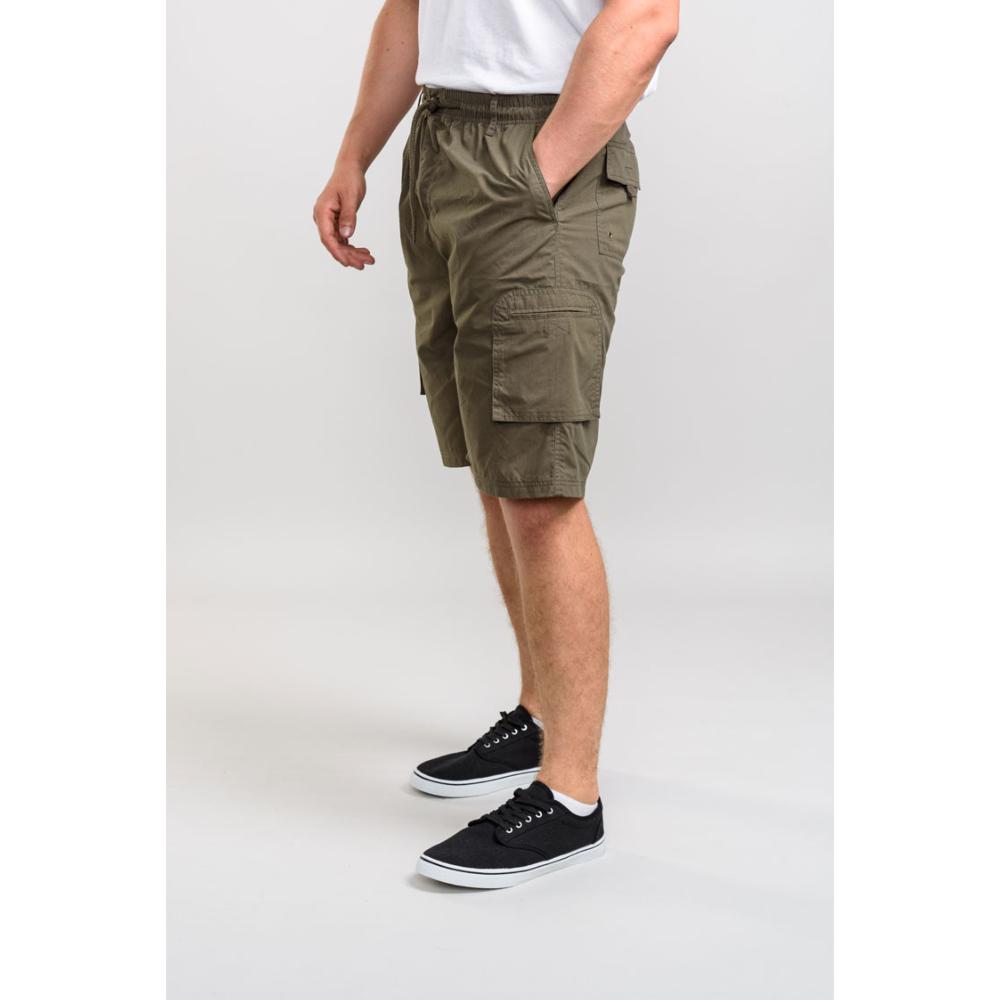 D555 NICK LIGHTWEIGHT CARGO SHORTS WITH ELASTICATED STRETCH WAISTBAND KHAKI
