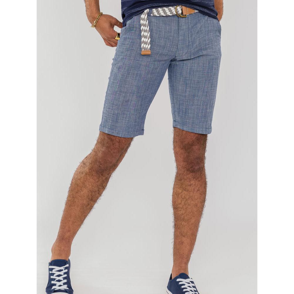 D555 TIGER BIG MENS COTTON STRETCH OXFORD SHORTS WITH BELT BLUE