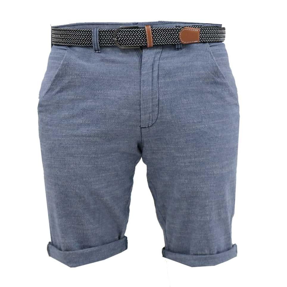 D555 TIGER BIG MENS COTTON STRETCH OXFORD SHORTS WITH BELT BLUE