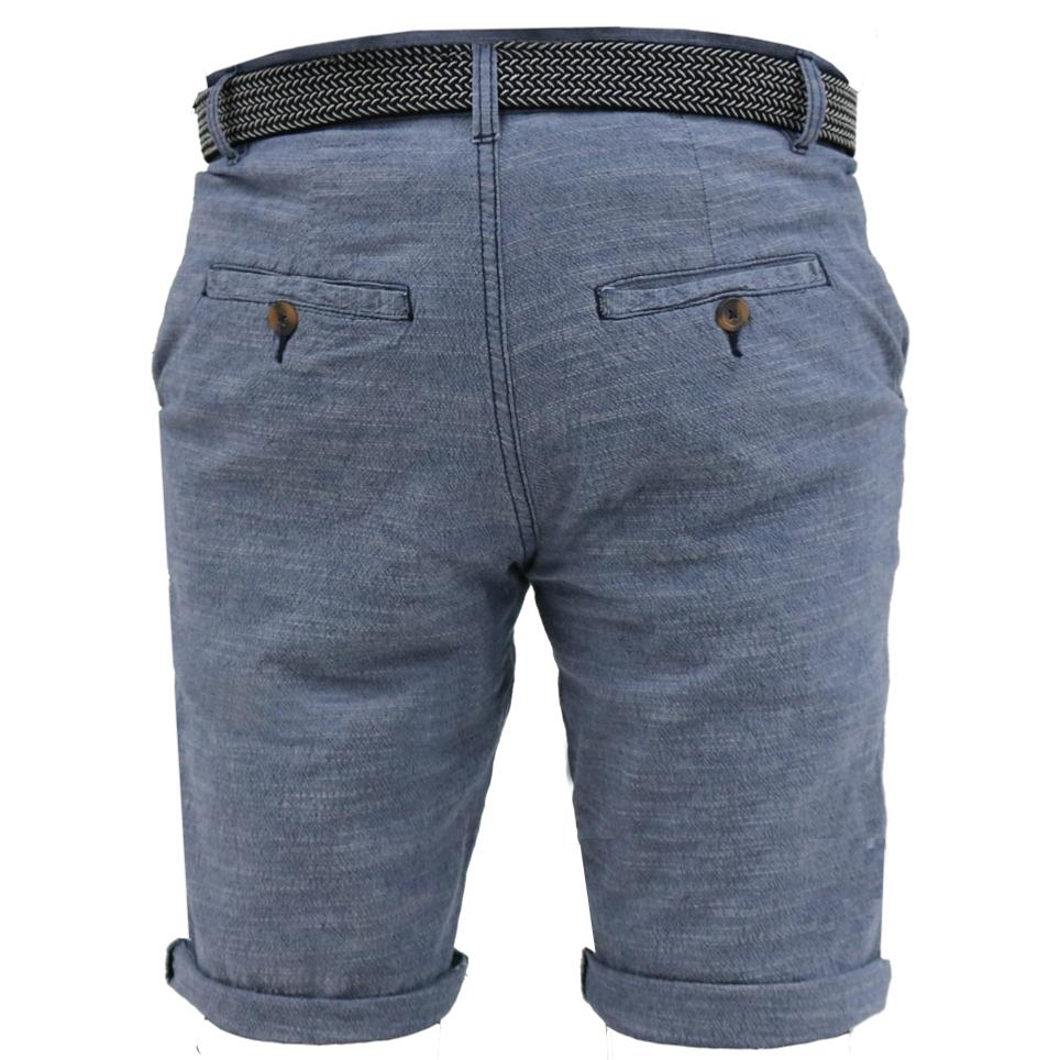 D555 TIGER BIG MENS COTTON STRETCH OXFORD SHORTS WITH BELT BLUE