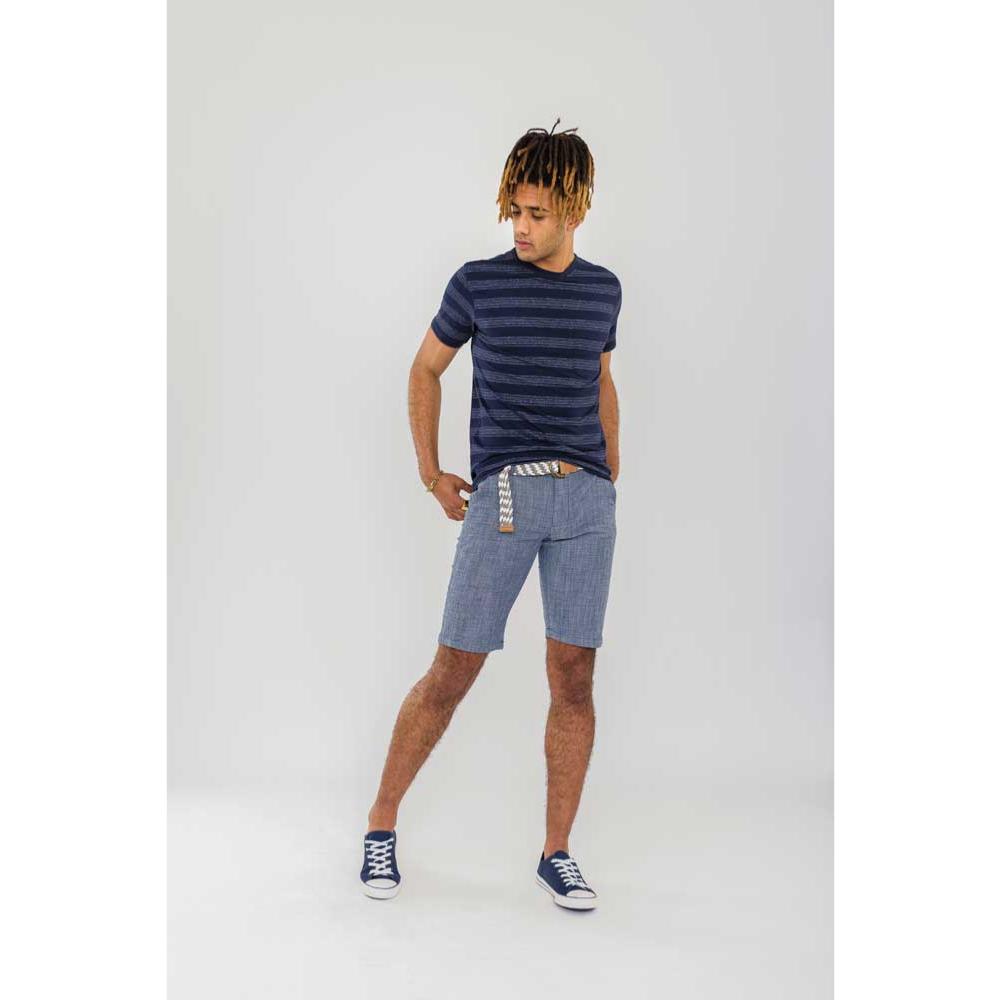 D555 TIGER BIG MENS COTTON STRETCH OXFORD SHORTS WITH BELT BLUE