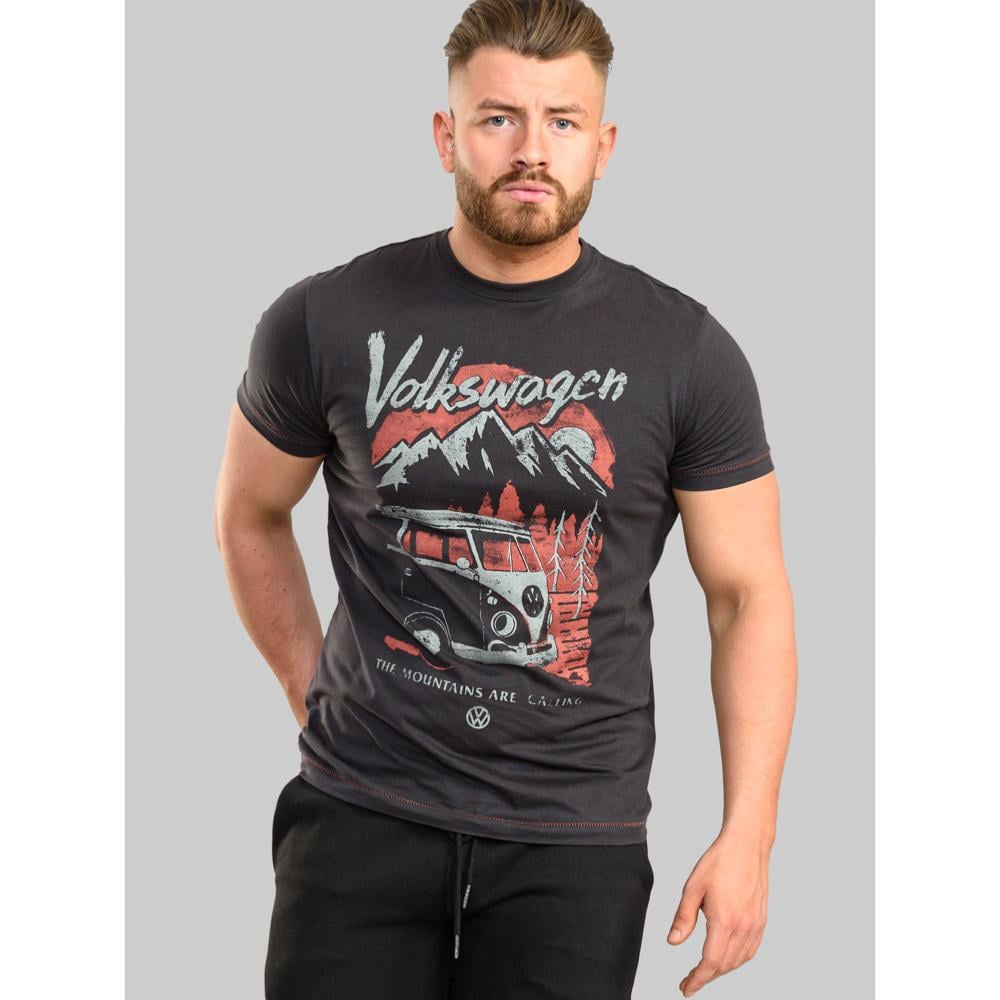 D555 LONGLEAT OFFICIAL LICENSED VW PRODUCT CAMPERVAN PRINT T-SHIRT THE MOUNTAINS ARE CALLING