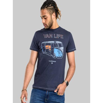 D555 COMPTON OFFICIAL LICENSED VW PRINT T-SHIRT VAN LIFE NAVY