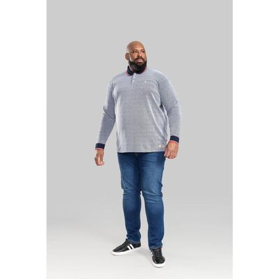 D555 HAWSTEAD LONG SLEEVE POLO WITH TIPPED COLLAR AND CUFFS NAVY