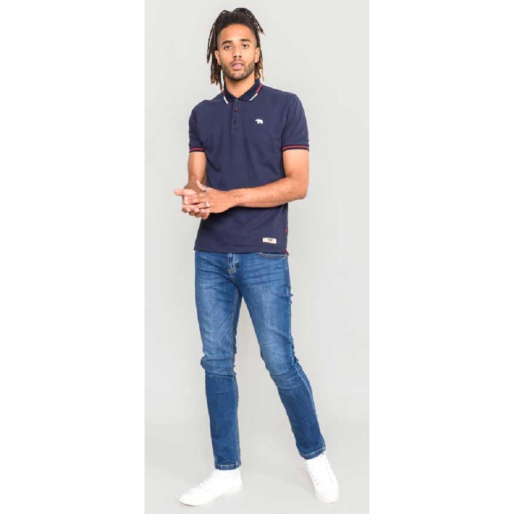 D555 SLOANE KINGSIZE COTTON PIQUE POLO WITH CHEST EMBROIDERY AND COLLAR INTEREST NAVY