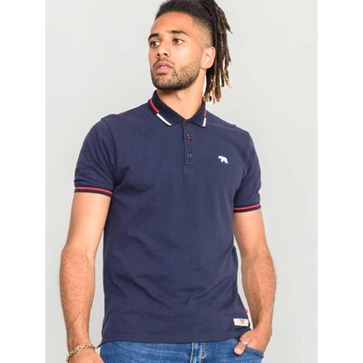 D555 SLOANE KINGSIZE COTTON PIQUE POLO WITH CHEST EMBROIDERY AND COLLAR INTEREST NAVY