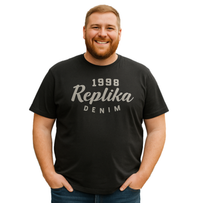 REPLIKA COMBED COTTON PRINTED TEE SHIRT 1998 DENIM GUNMETAL GREY