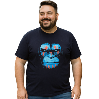 ESPIONAGE Chimpanzee Big Mens Print Cotton Tee Navy
