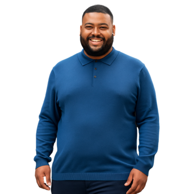 ESPIONAGE LONG SLEEVE KNITTED POLO JUMPER NAVY