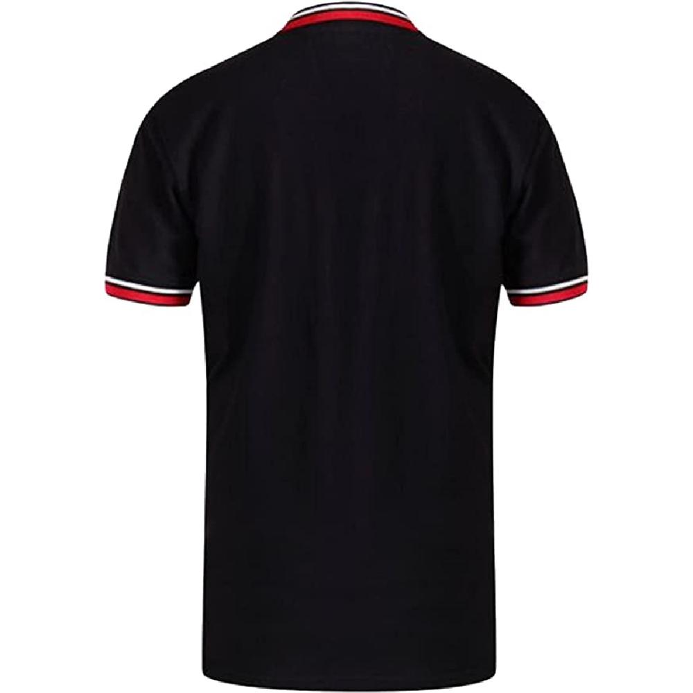 D555 ALLANTE KINGSIZE COTTON PIQUE POLO WITH CHEST EMBROIDERY AND COLLAR INTEREST BLACK