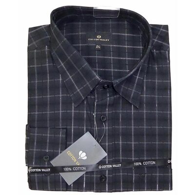 COTTON VALLEY DOBBIE CHECK SHIRT WITH SILVER THREAD DETAIL BLACK