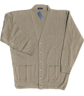 INVICTA BIG MANS ACRYLIC BUTTON THROUGH CARDIGAN TAUPE