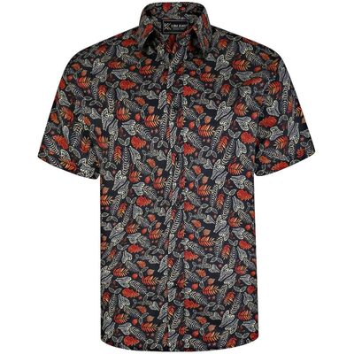 KAM DESIGNER FISH LEAF PRINT SHORT SLEEVE SHIRT
