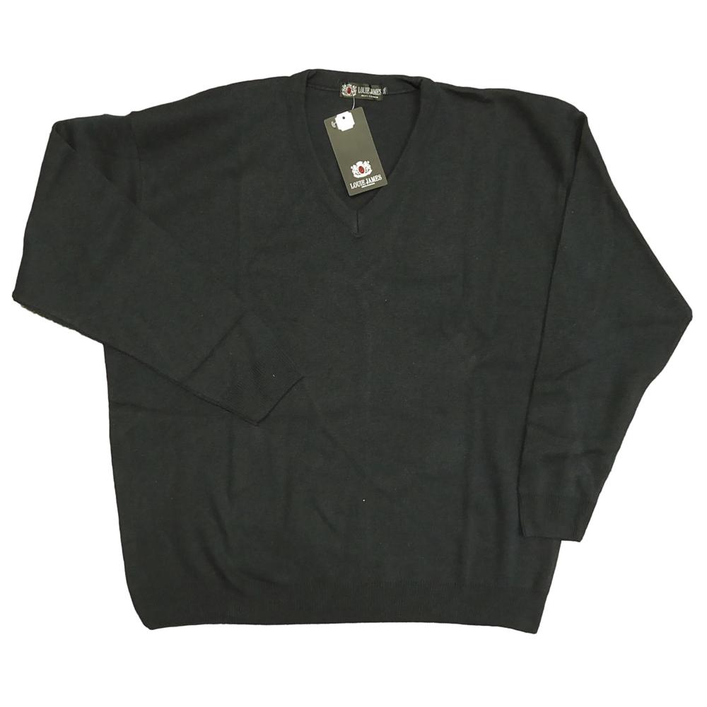 LOUIE JAMES BIG MANS COTTON MIX VEE NECK SWEATER BLACK