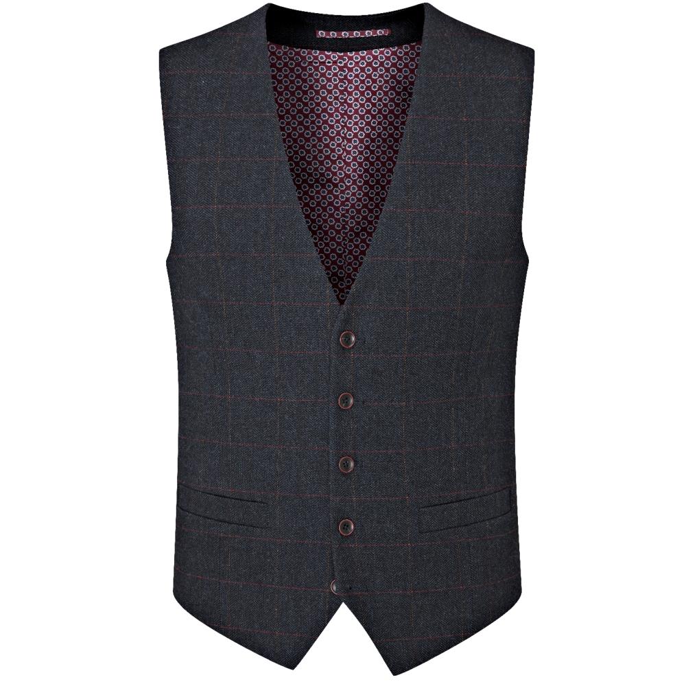 SKOPES AIKEN WOOL BLEND WAISTCOAT NAVY RED CHECK