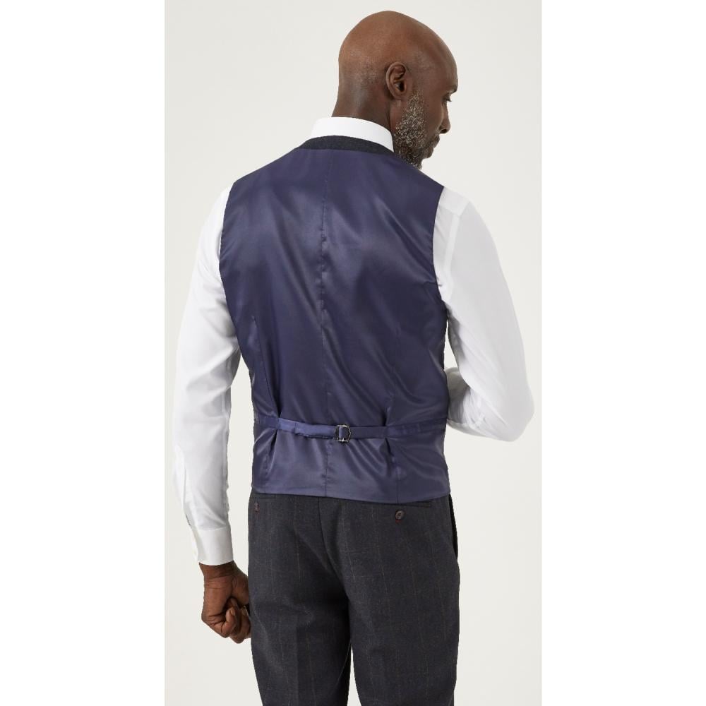 SKOPES AIKEN WOOL BLEND WAISTCOAT NAVY RED CHECK