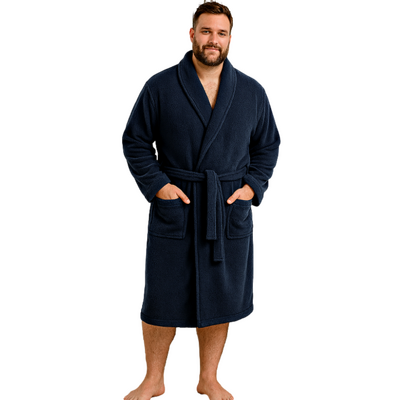 ESPIONAGE Plain Fleece Dressing Gown NAVY PJ068