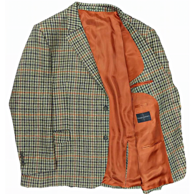 HUGO JAMES PURE WOOL BRITISH MADE HERITAGE COUNTRY CHECK JACKET SAGE/RUSSET