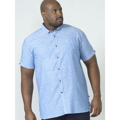 D555 Falmouth Big Mens Linen Mix Short Sleeve Shirt Blue