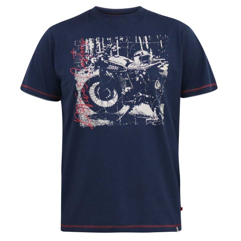 D555 Bronson Customs Motorbike Printed Big Tee Navy