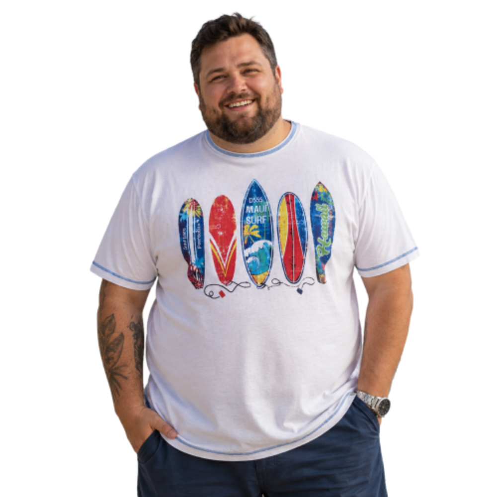 D555 Bridgford Surf Board Print Big Tee White