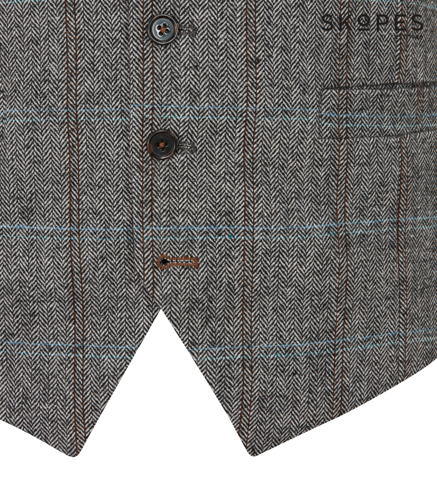 ROWAN - SKOPES WOOL BLEND HERRINGBONE WAISTCOAT WITH OVER CHECK BROWN
