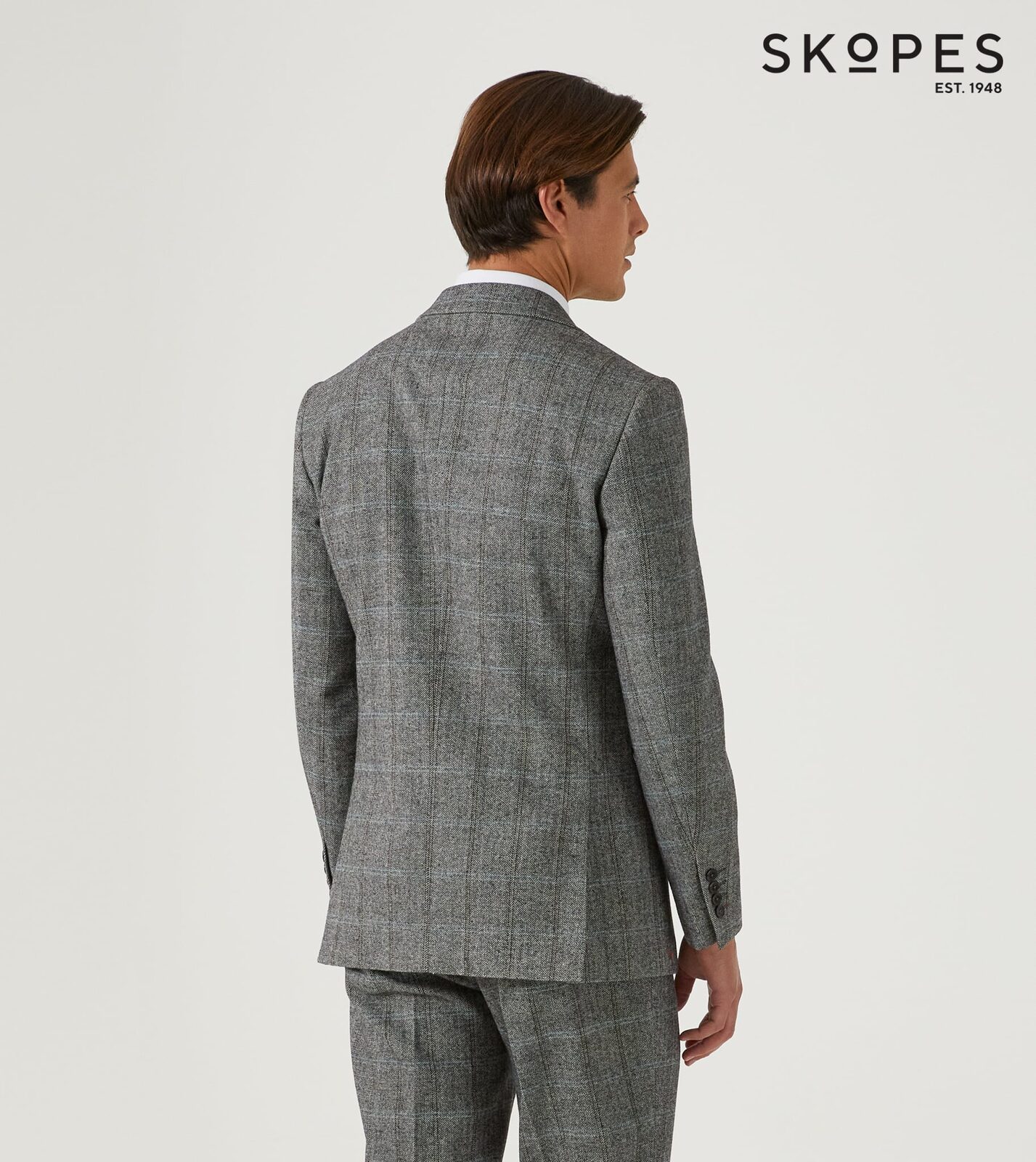 ROWAN - SKOPES WOOL BLEND HERRINGBONE JACKET WITH OVER CHECK BROWN 50" REGULAR