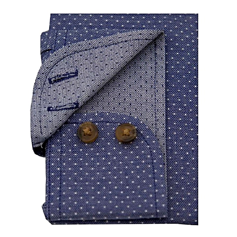 DOUBLE TWO PURE COTTON SPOTTED FORMAL LONG SLEEVE SHIRT BLUE