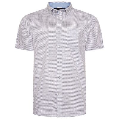 KAM ALL OVER GEO PRINT SHORT SLEEVE SHIRT WHITE / BLUE