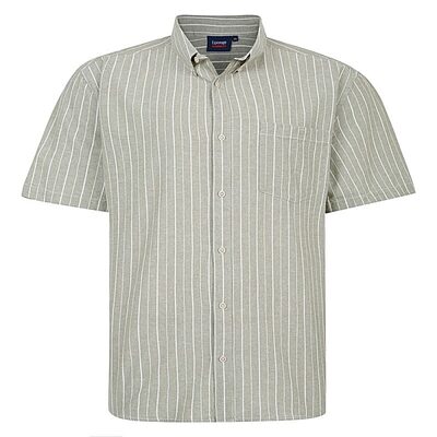 ESPIONAGE WOVEN STRIPE SHORT SLEEVE CASUAL SHIRT SAGE / ECRU