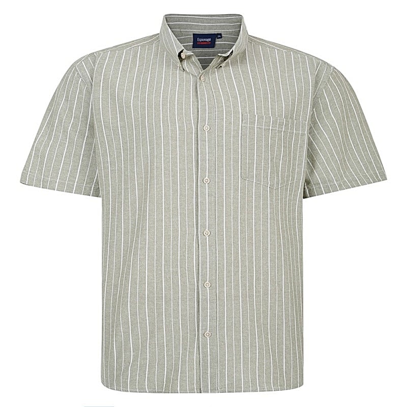 ESPIONAGE WOVEN STRIPE SHORT SLEEVE CASUAL SHIRT SAGE / ECRU