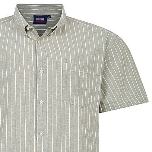 ESPIONAGE WOVEN STRIPE SHORT SLEEVE CASUAL SHIRT SAGE / ECRU