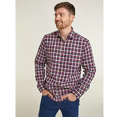 DOUBLE TWO LIFESTYLE LONG SLEEVE CHECK CASUAL SHIRT RED AND NAVY PLAID