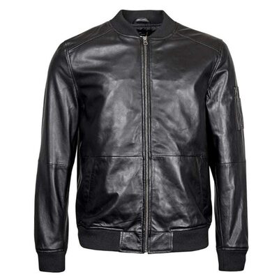 REPLIKA JEANS MENS BLACK REAL LEATHER BOMBER