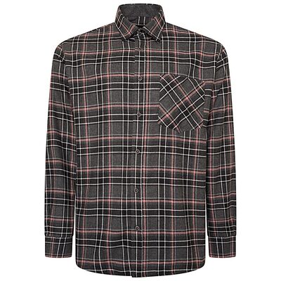 KAM Long Sleeve Flannel Check Shirt CHARCOAL P041