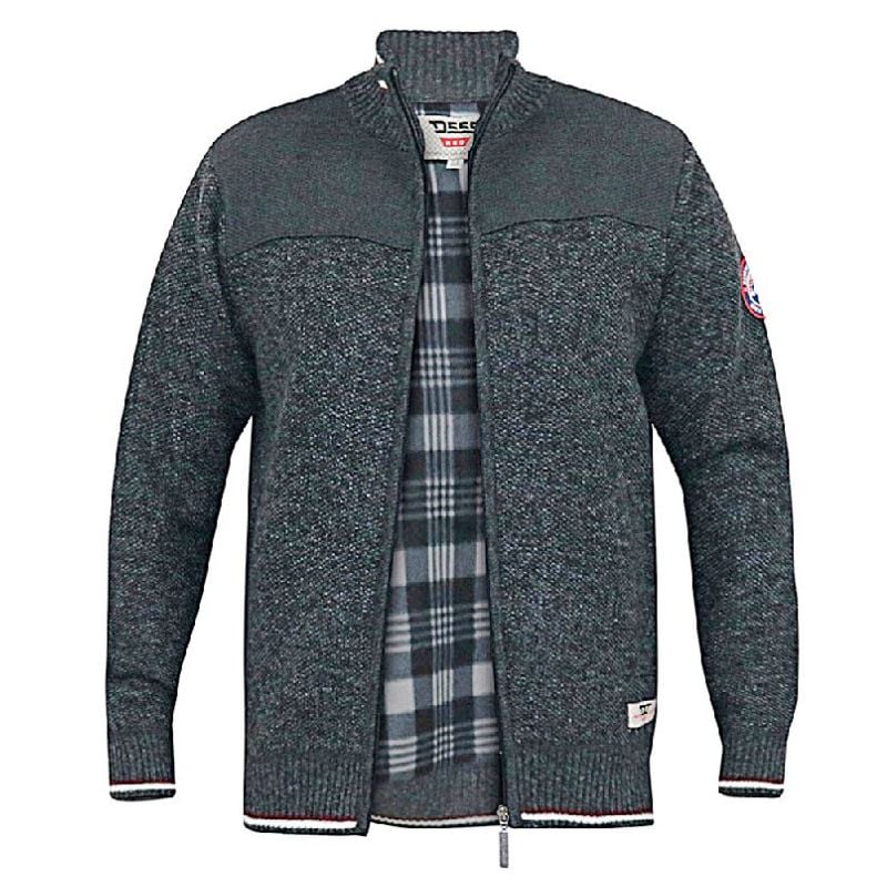 D555 ABERDARE KNITTED ZIP THROUGH SWEATER WITH BONDED FLEECE LINING CHARCOAL