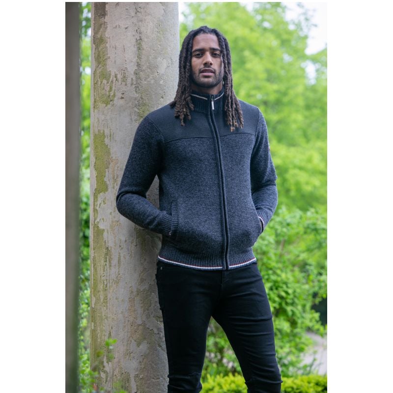 D555 ABERDARE KNITTED ZIP THROUGH SWEATER WITH BONDED FLEECE LINING CHARCOAL