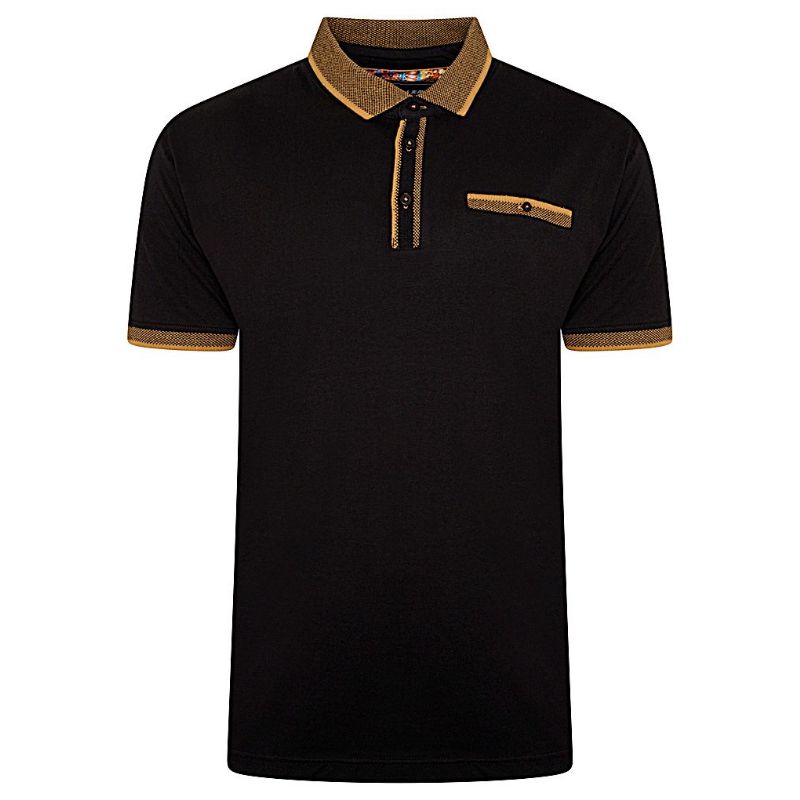 KAM JERSEY POLO WITH JACQUARD COLLAR AND CUFFS BLACK