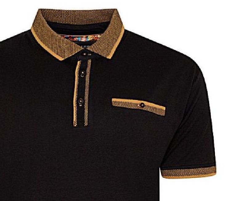 KAM JERSEY POLO WITH JACQUARD COLLAR AND CUFFS BLACK KBS5499
