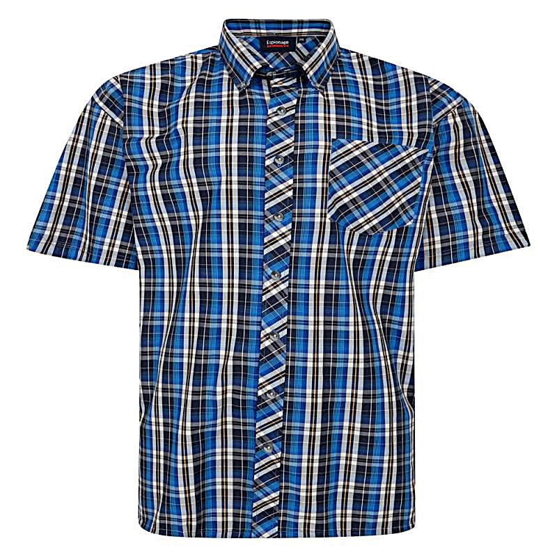 ESPIONAGE BIG MENS SHORT SLEEVE CHECK SHIRT BLUE
