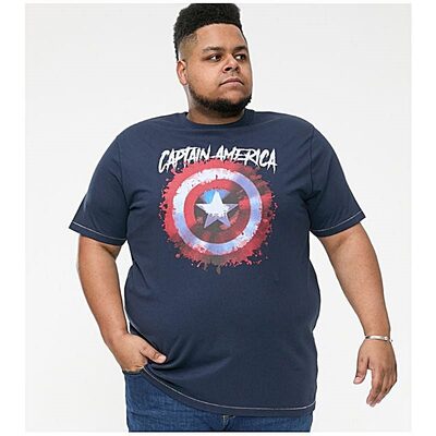 D555 ROGERS OFFICIAL MARVEL TEE SHIRT CAPTAIN AMERICA NAVY