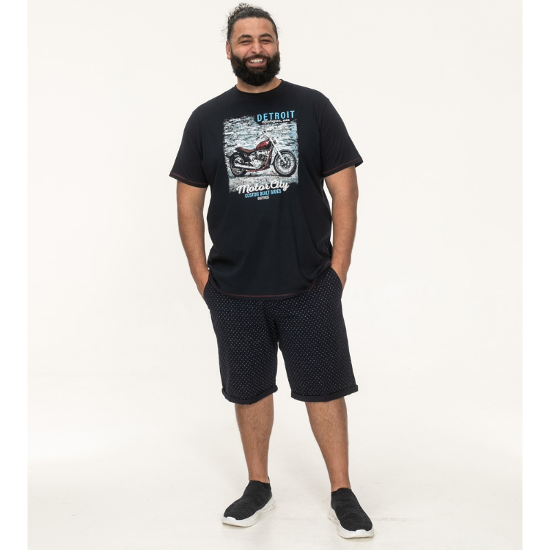 D555 Knowle Detroit Motorcycle Print Big Tee Navy