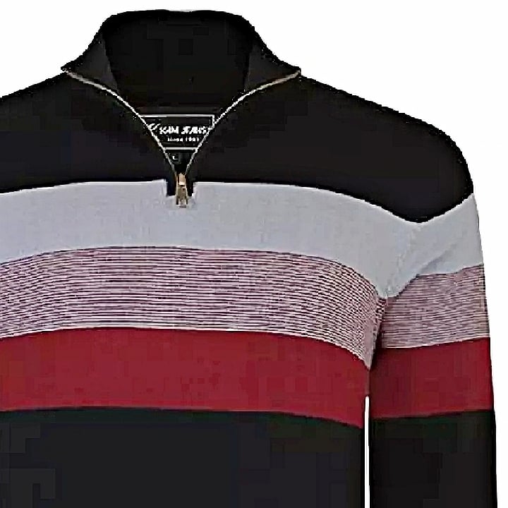 KAM QUARTER ZIP MENS STRIPE LONG SLEEVE KNITTED JUMPER KBS89