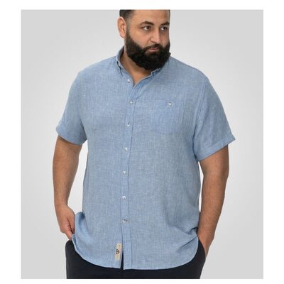 D555 CLARKE Big Mens Linen Mix Short Sleeve Shirt Blue