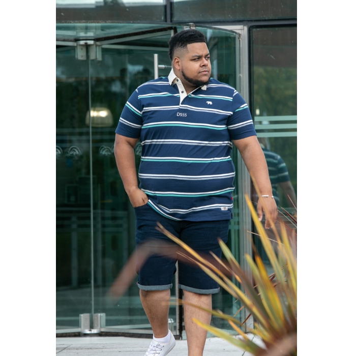 D555 Reading Big Men's Stripe Rugby Polo Shirt