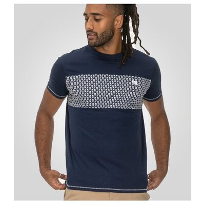 D555 Swansea Cut and Sew Patterned Tee Shirt Navy