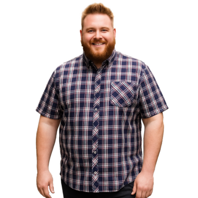 KAM Mans Short Sleeve Check Shirt Navy KBS6337